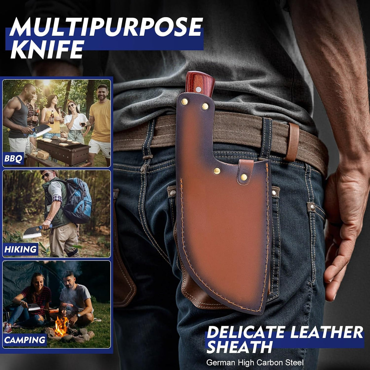 6.8-Inch Serbian Chef Knife Set with Leather Sheath and Whetstone