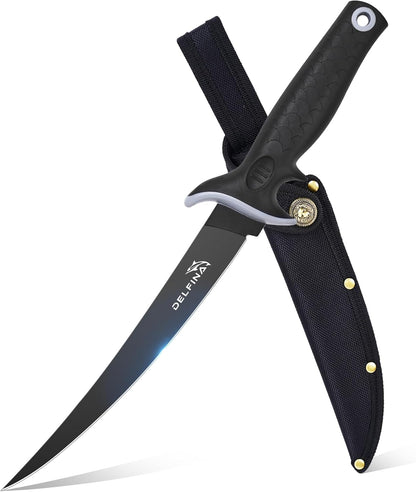 9-inch Fillet Knife, German Steel, with Sheath | German steel blade for precise fillet & deboning,Soft-grip handle,Ideal for fish, meat & poultry,Includes sheath & storage.