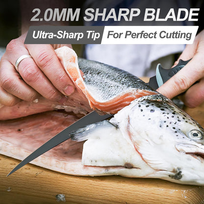 9-inch Fillet Knife, German Steel, with Sheath | German steel blade for precise fillet & deboning,Soft-grip handle,Ideal for fish, meat & poultry,Includes sheath & storage.