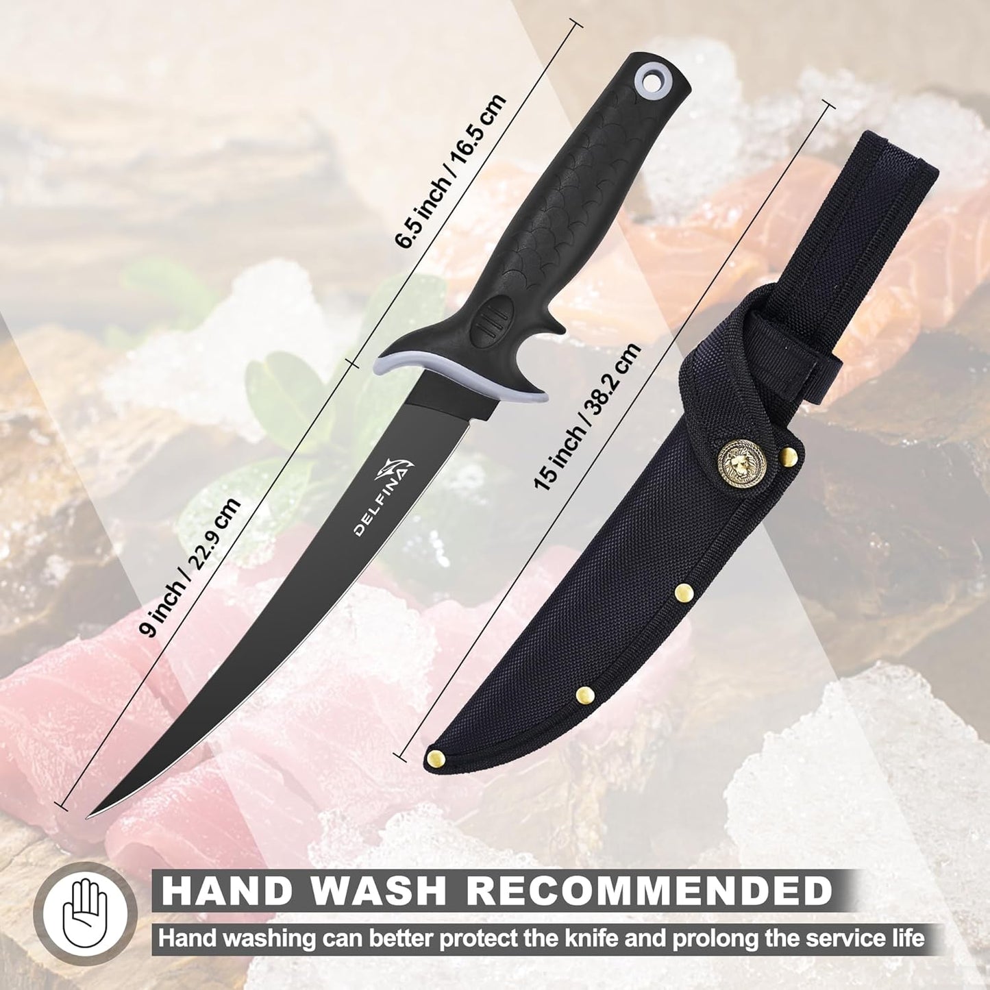 9-inch Fillet Knife, German Steel, with Sheath | German steel blade for precise fillet & deboning,Soft-grip handle,Ideal for fish, meat & poultry,Includes sheath & storage.