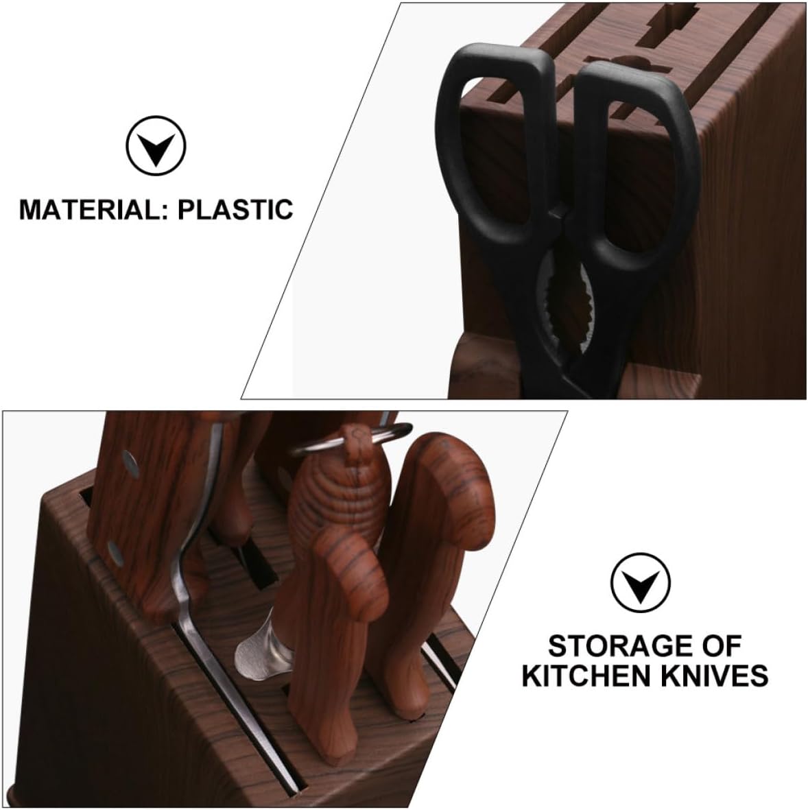 2pcs Kitchen Knives Organizer Block Wood Grain Plastic Knife Storage Holder Rack Empty Block for Kitchen Cabinet Use