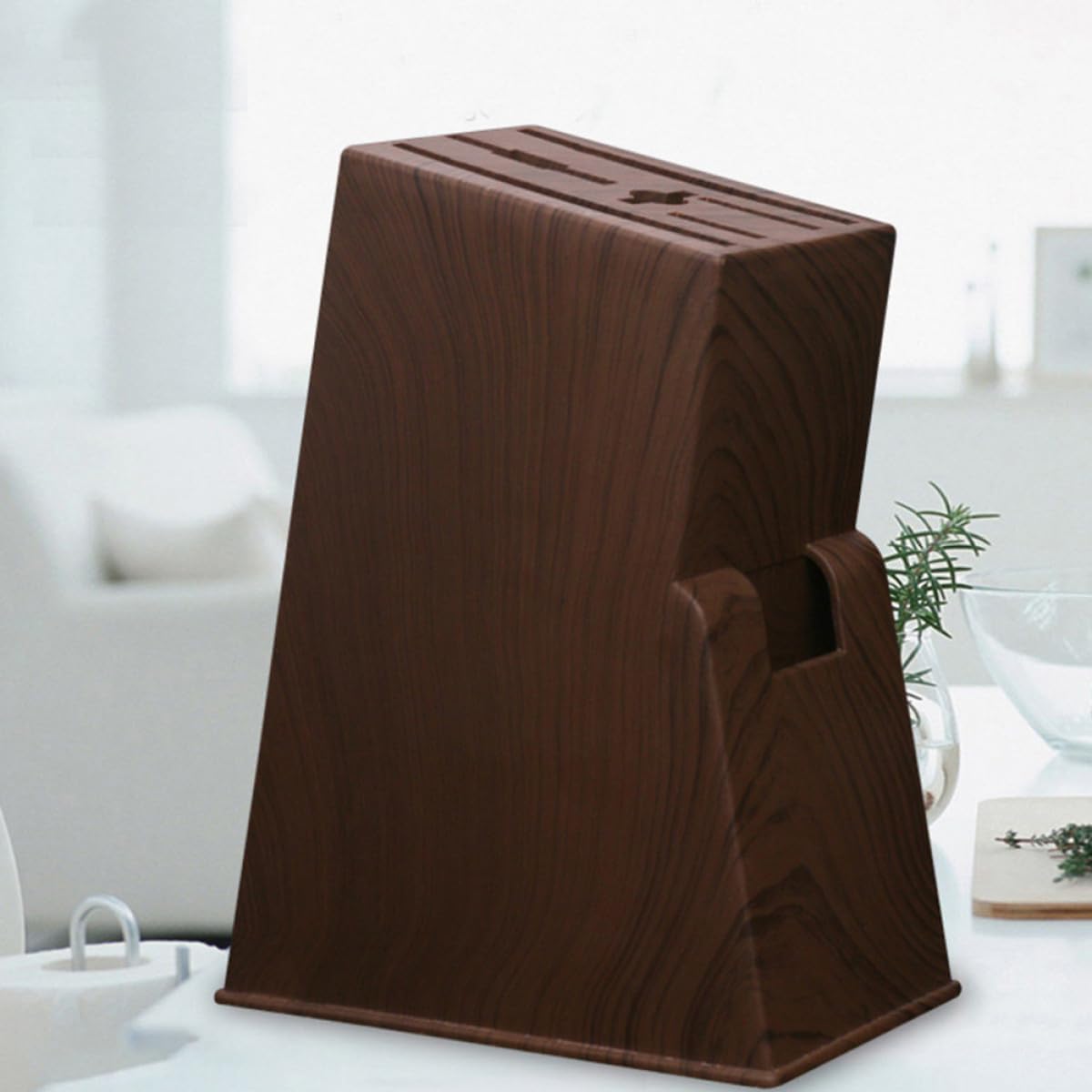 2pcs Kitchen Knives Organizer Block Wood Grain Plastic Knife Storage Holder Rack Empty Block for Kitchen Cabinet Use