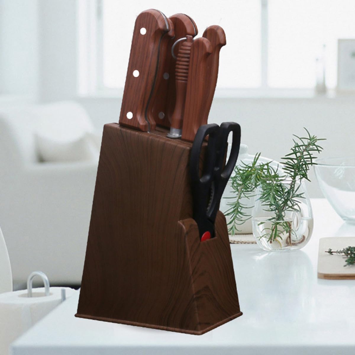 2pcs Kitchen Knives Organizer Block Wood Grain Plastic Knife Storage Holder Rack Empty Block for Kitchen Cabinet Use