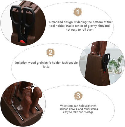 2pcs Kitchen Knives Organizer Block Wood Grain Plastic Knife Storage Holder Rack Empty Block for Kitchen Cabinet Use