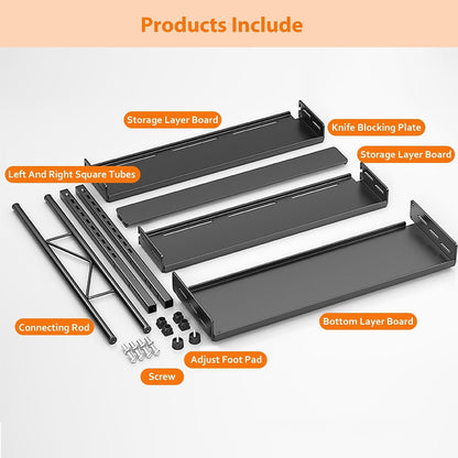 Spice Organization for Cabinet, 2-Tier Metal Height-Adjustable Kitchen Countertop Spice Cabinet Organizers, Rust-Proof Kitchen Counter Shelf with Guardrail & Knife Block for Pantry
