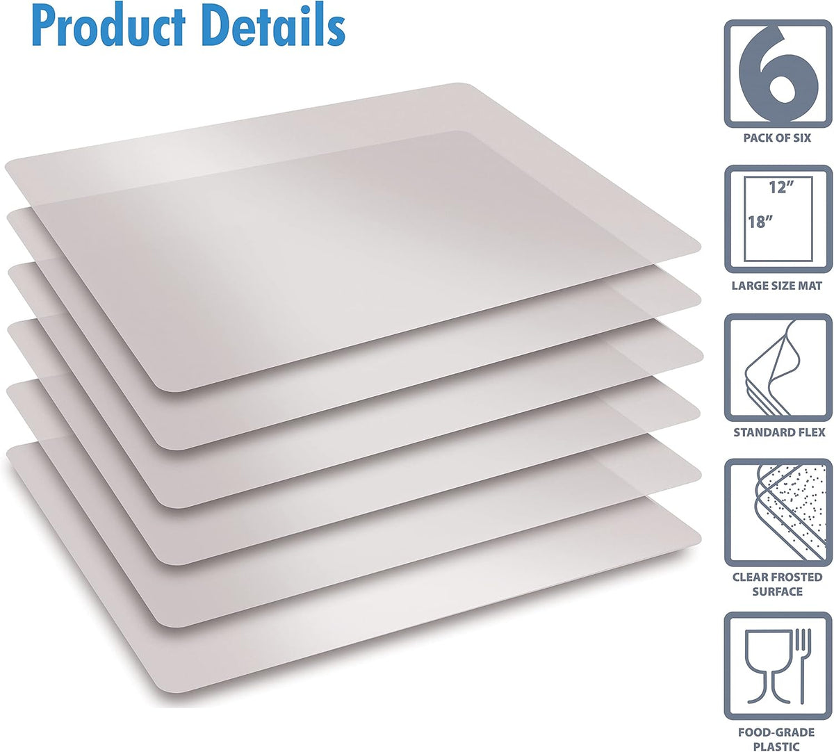 Extra Thick Flexible Frosted Clear Plastic Cutting Mats, 12" x 18", Set of 6