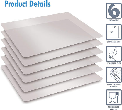 Extra Thick Flexible Frosted Clear Plastic Cutting Mats, 12" x 18", Set of 6