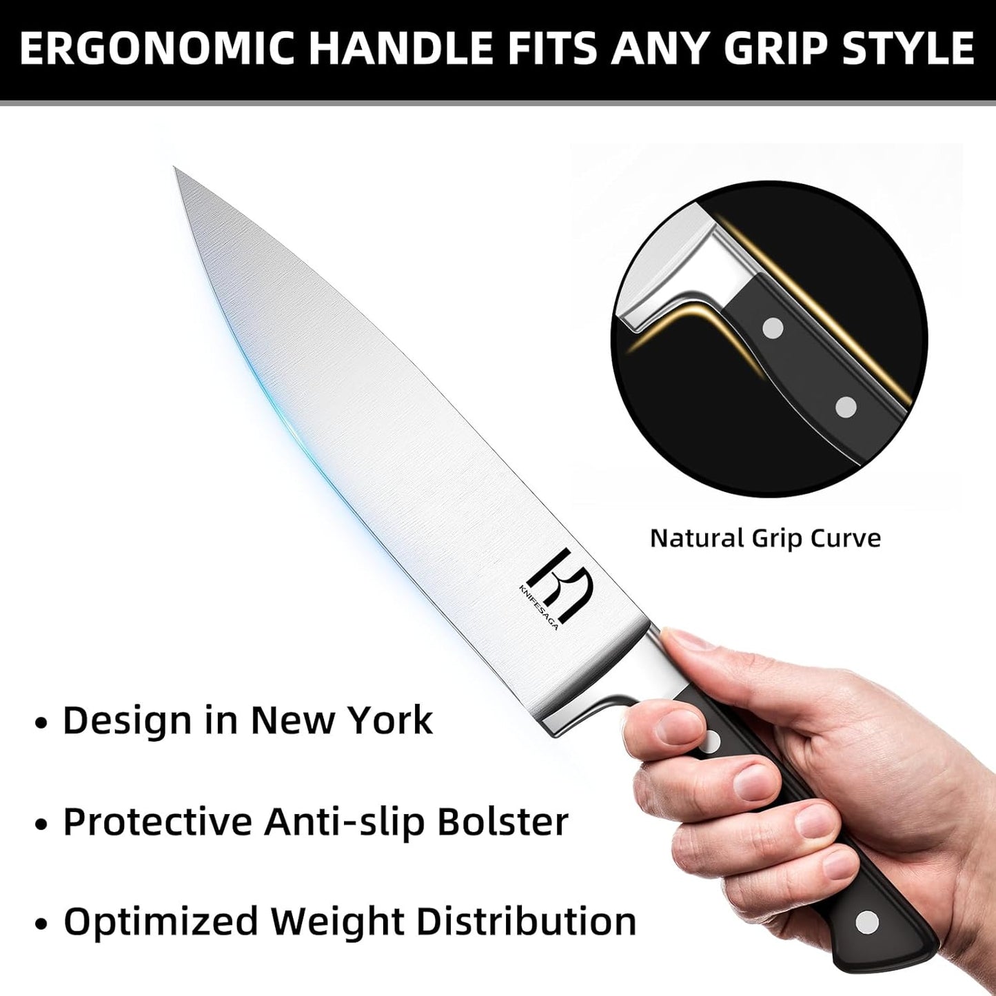 KnifeSaga Knife Set, 15 Pcs Kitchen Knife Block Set, Enduring Razor-Sharp Japanese High Carbon Stainless Steel Chef Knife Set with Block and Sharpener, Premium Black Knives Set for Kitchen