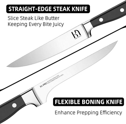 KnifeSaga Knife Set, 15 Pcs Kitchen Knife Block Set, Enduring Razor-Sharp Japanese High Carbon Stainless Steel Chef Knife Set with Block and Sharpener, Premium Black Knives Set for Kitchen