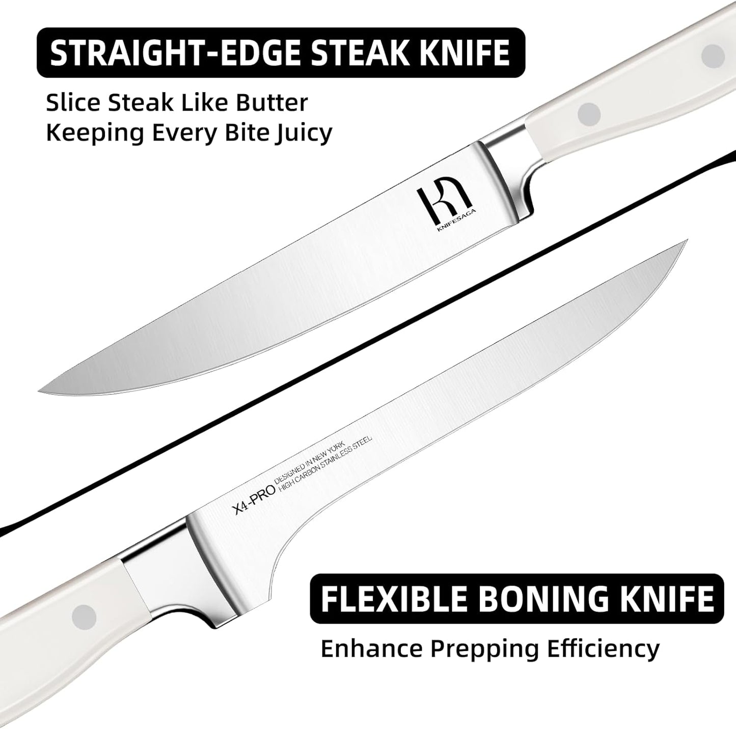 KnifeSaga Knife Set, 15 Pcs Kitchen Knife Block Set, Enduring Razor-Sharp Japanese High Carbon Stainless Steel Chef Knife Set with Block and Sharpener, Premium Black Knives Set for Kitchen