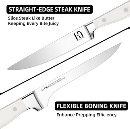 KnifeSaga Knife Set, 15 Pcs Kitchen Knife Block Set, Enduring Razor-Sharp Japanese High Carbon Stainless Steel Chef Knife Set with Block and Sharpener, Premium Black Knives Set for Kitchen