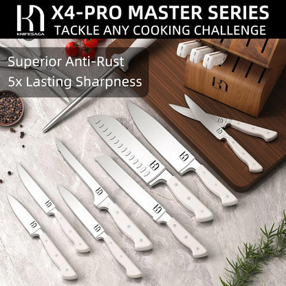 KnifeSaga Knife Set, 15 Pcs Kitchen Knife Block Set, Enduring Razor-Sharp Japanese High Carbon Stainless Steel Chef Knife Set with Block and Sharpener, Premium Black Knives Set for Kitchen