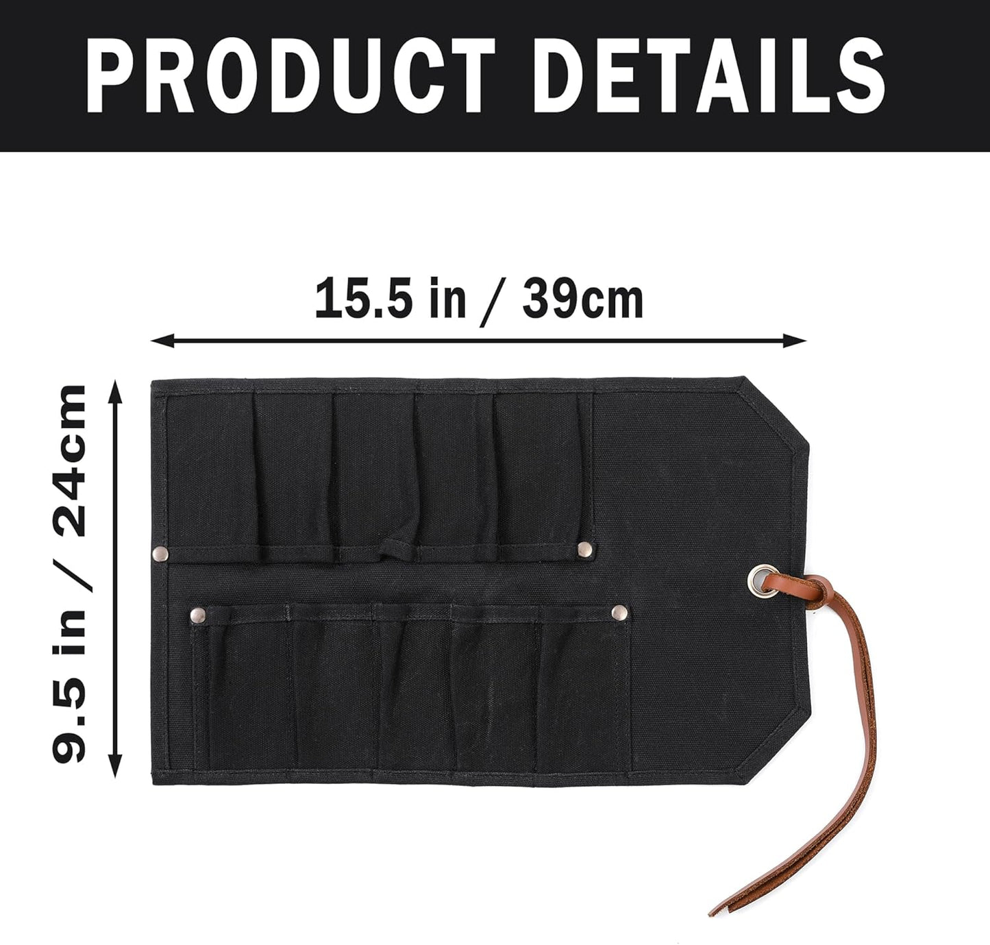 Multi-Function Chisel Roll, Heavy Duty 16oz Waxed Canvas Tool Storage Bag, Sturdy Tool Carrier with 10 Slots for Chisel Wrench Screwdriver | Dark Green