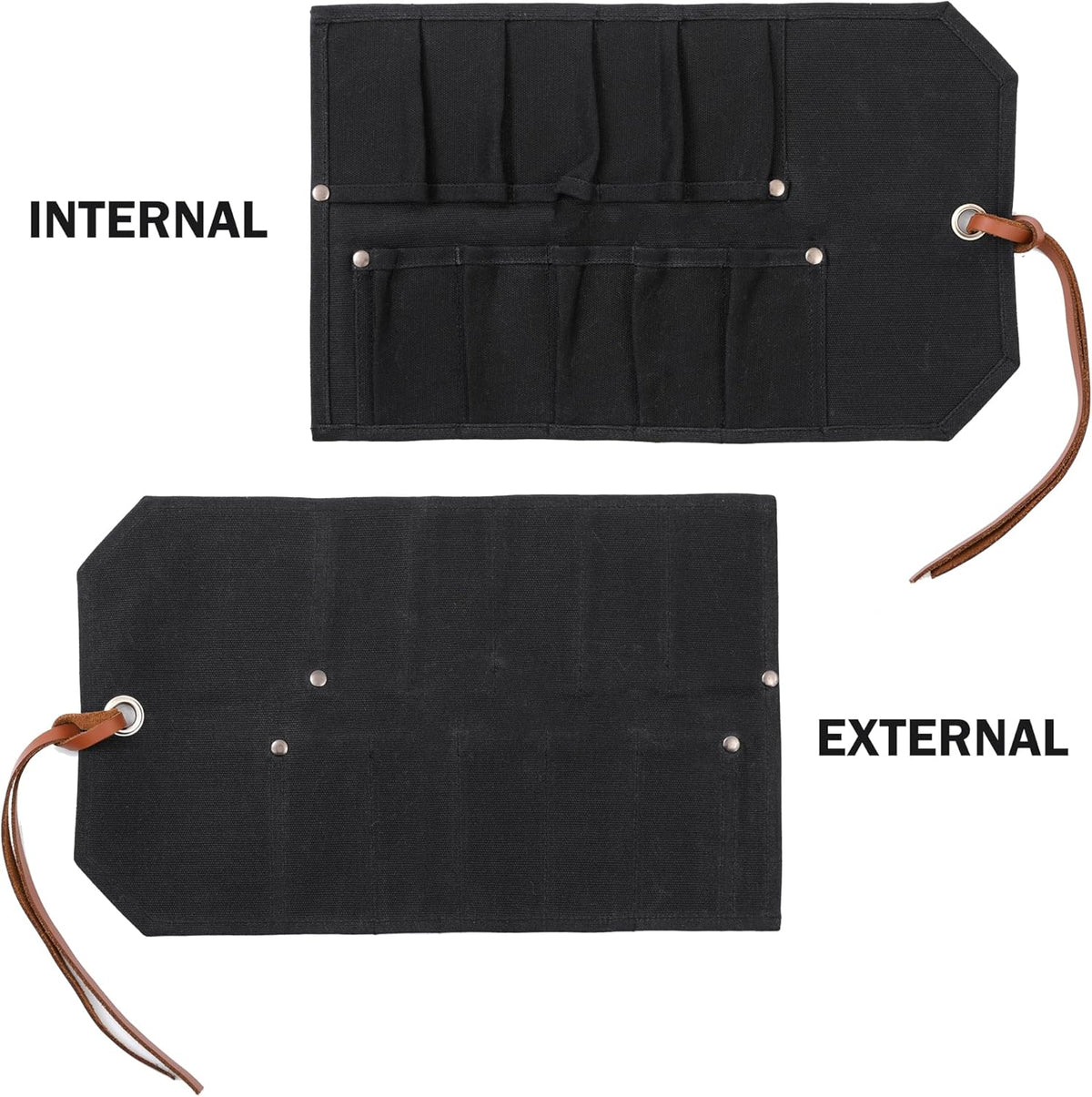 Multi-Function Chisel Roll, Heavy Duty 16oz Waxed Canvas Tool Storage Bag, Sturdy Tool Carrier with 10 Slots for Chisel Wrench Screwdriver | Dark Green