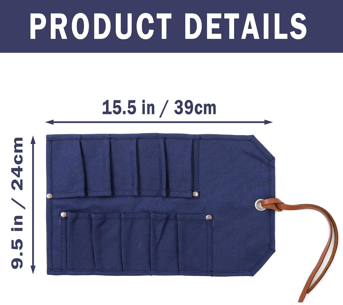 Multi-Function Chisel Roll, Heavy Duty 16oz Waxed Canvas Tool Storage Bag, Sturdy Tool Carrier with 10 Slots for Chisel Wrench Screwdriver | Dark Green