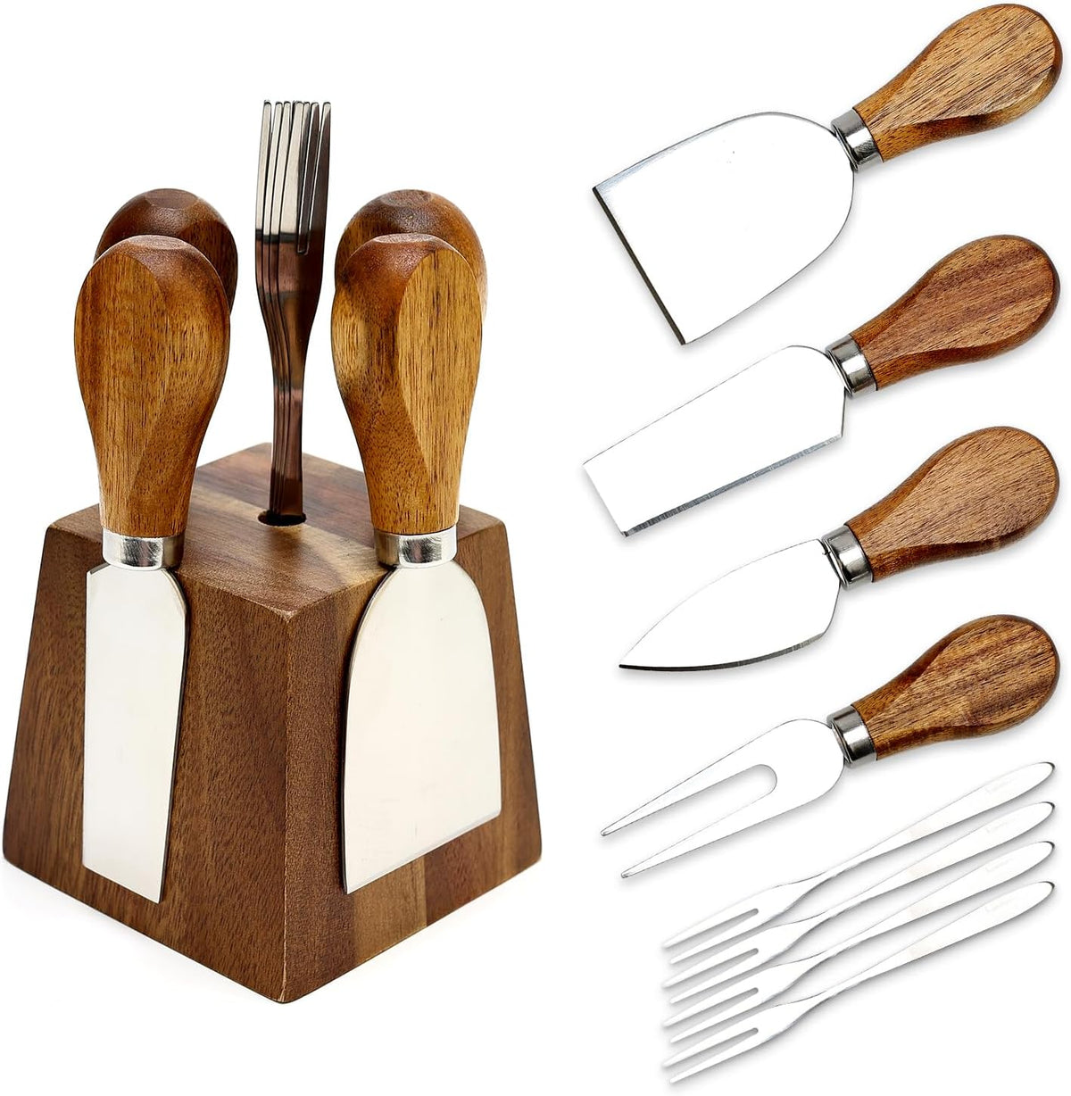9 Pack Cheese Knives with Holder Acacia Wood Charcuterie Board Accessories