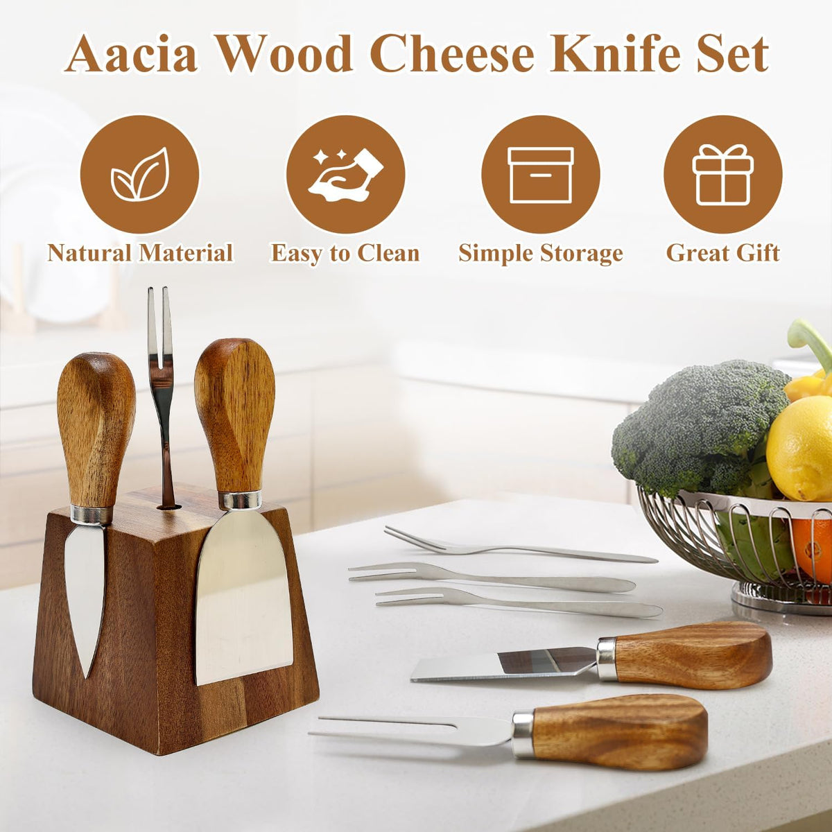 9 Pack Cheese Knives with Holder Acacia Wood Charcuterie Board Accessories