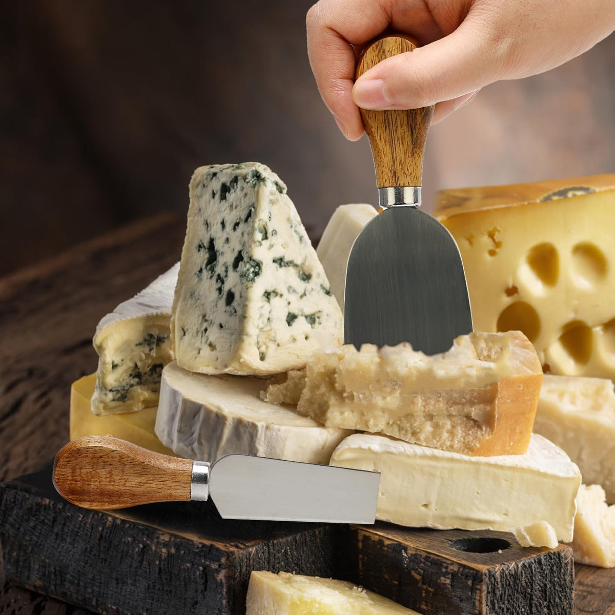 9 Pack Cheese Knives with Holder Acacia Wood Charcuterie Board Accessories