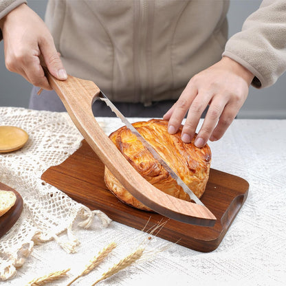 Bread Knife, Bow Bread Knife for Homemade Bread, Sourdough Bread Slicer for Homemade Bread, Sourdough Bread Cutter, Wooden Bread Knife with Cover - Premium Stainless Steel