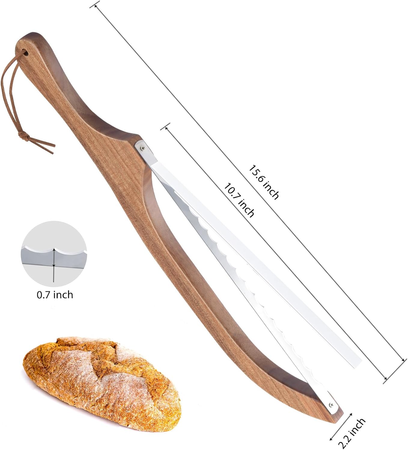 Bread Knife, Bow Bread Knife for Homemade Bread, Sourdough Bread Slicer for Homemade Bread, Sourdough Bread Cutter, Wooden Bread Knife with Cover - Premium Stainless Steel