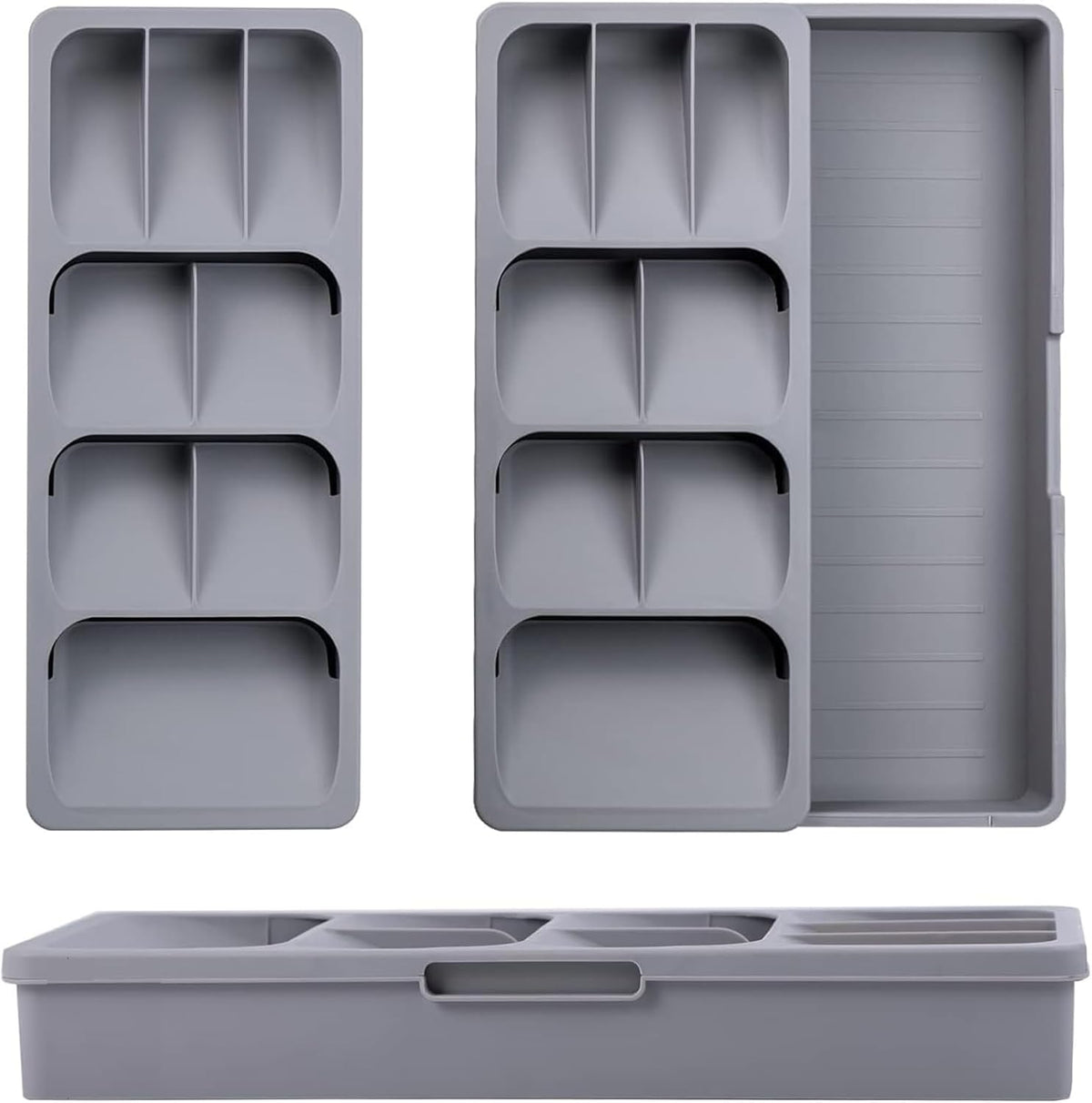 Silverware Drawer Organizer with Expandable Tray for Kitchen Drawer, Adjustable Compact Plastic Kitchen Utensil Storage for Spoons Forks Knives Easy to Access & Save Space