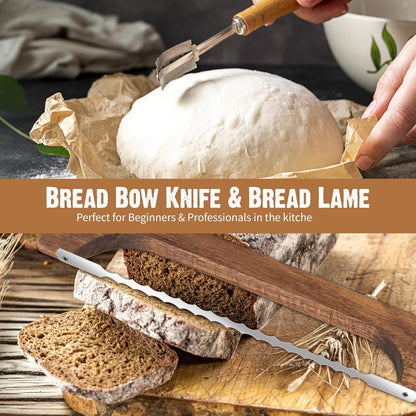 Wooden Bread Bow Knife for Homemade Bread,16” Serrated Sourdough Knife Slicer, Double Serrated Bread Knife for Bread,Bagels,Fruits, Baguettes for Left and Right Hand Use(12pcs)