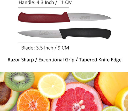 Paring Knife Set, 12 Pieces Utility Knives - MATTSTONE HILL Commercial-Grade Small Kitchen Knife, German Steel Blade, Restaurant Industry Utility Knife 12-Piece Set, Black & Red Handle