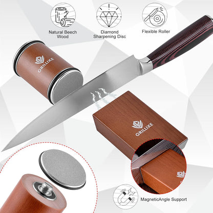 Professional Rolling Knife Sharpener Kit, Kitchen Knife Sharpener with 2 Extra Diamond and Ceramic Discs, 15° & 20° Magnetic Angle Knife Sharpening for Steel of Any Hardness.