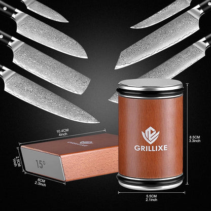 Professional Rolling Knife Sharpener Kit, Kitchen Knife Sharpener with 2 Extra Diamond and Ceramic Discs, 15° & 20° Magnetic Angle Knife Sharpening for Steel of Any Hardness.