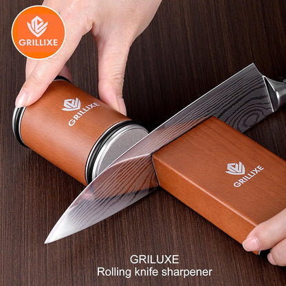 Professional Rolling Knife Sharpener Kit, Kitchen Knife Sharpener with 2 Extra Diamond and Ceramic Discs, 15° & 20° Magnetic Angle Knife Sharpening for Steel of Any Hardness.