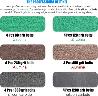 24 Pack 1/2" x 10" Replacement Knife Sharpener Sander Belt Kit for Work Sharp WSCMB Combo Knife Sharpener- 80/120/240/400/1000/1200 Grits Sanding Belt (0.5 x10 Inch)