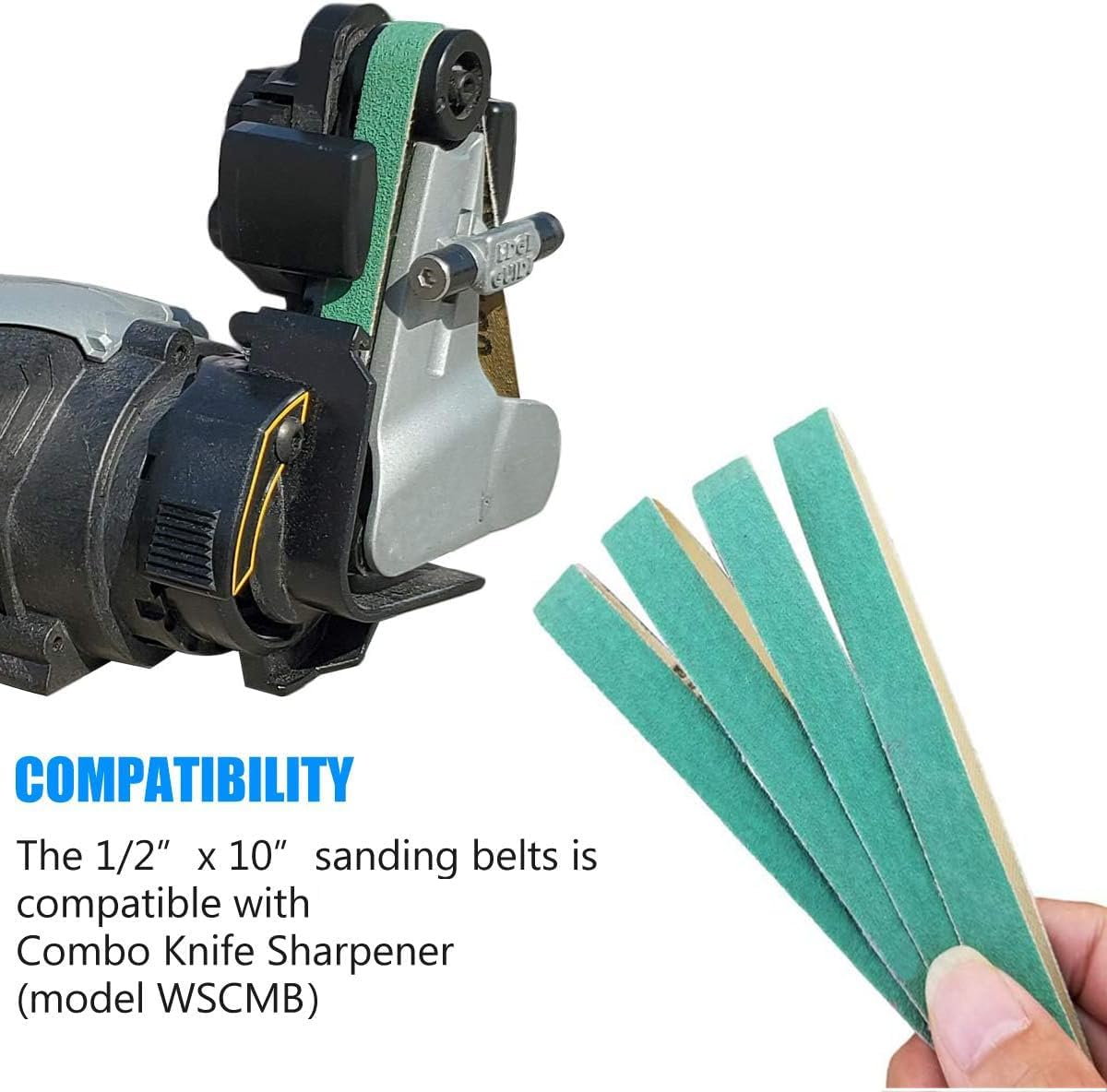24 Pack 1/2" x 10" Replacement Knife Sharpener Sander Belt Kit for Work Sharp WSCMB Combo Knife Sharpener- 80/120/240/400/1000/1200 Grits Sanding Belt (0.5 x10 Inch)