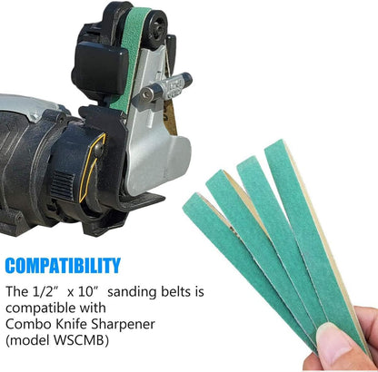 24 Pack 1/2" x 10" Replacement Knife Sharpener Sander Belt Kit for Work Sharp WSCMB Combo Knife Sharpener- 80/120/240/400/1000/1200 Grits Sanding Belt (0.5 x10 Inch)