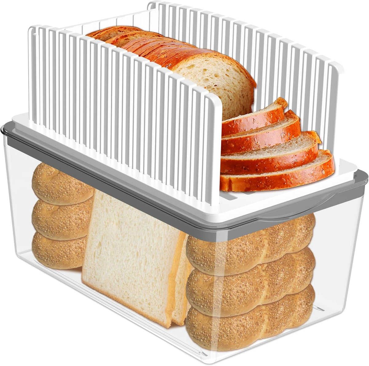 Adjustable Width Bread Slicer for Homemade Bread with Bread Box | Bread Slicing Guide Foldable and Compact Cutting Guide with Crumb Tray Suitability for Homemade Bread Bagels Cakes