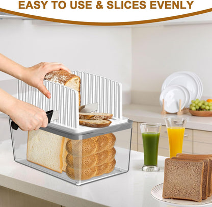 Adjustable Width Bread Slicer for Homemade Bread with Bread Box | Bread Slicing Guide Foldable and Compact Cutting Guide with Crumb Tray Suitability for Homemade Bread Bagels Cakes