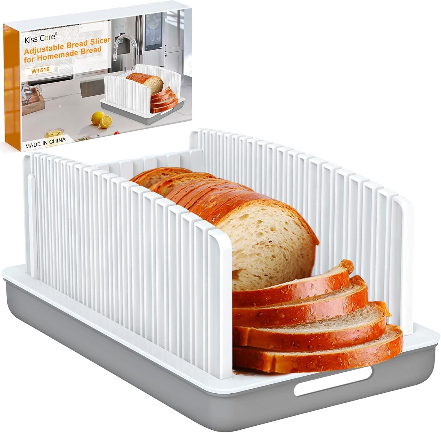 Adjustable Width Bread Slicer for Homemade Bread with Bread Box | Bread Slicing Guide Foldable and Compact Cutting Guide with Crumb Tray Suitability for Homemade Bread Bagels Cakes