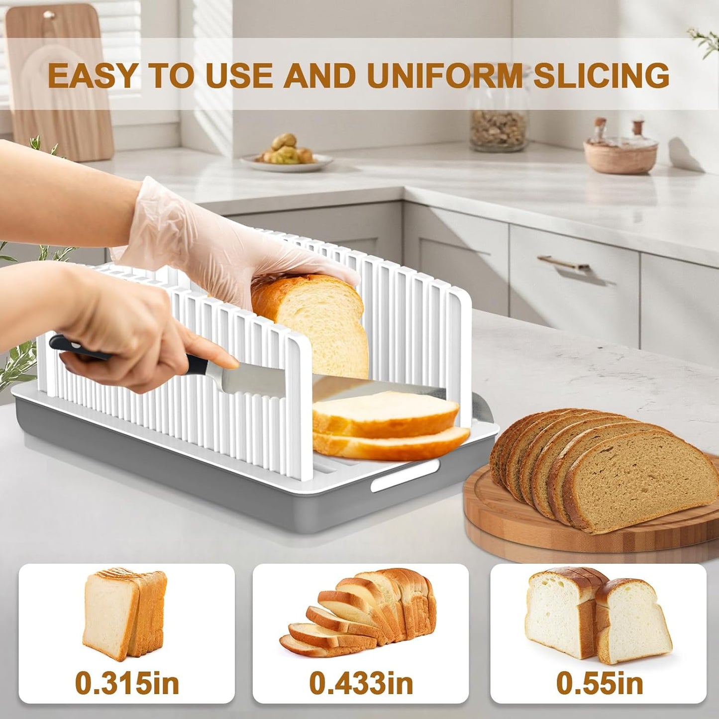 Adjustable Width Bread Slicer for Homemade Bread with Bread Box | Bread Slicing Guide Foldable and Compact Cutting Guide with Crumb Tray Suitability for Homemade Bread Bagels Cakes