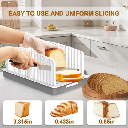 Adjustable Width Bread Slicer for Homemade Bread with Bread Box | Bread Slicing Guide Foldable and Compact Cutting Guide with Crumb Tray Suitability for Homemade Bread Bagels Cakes
