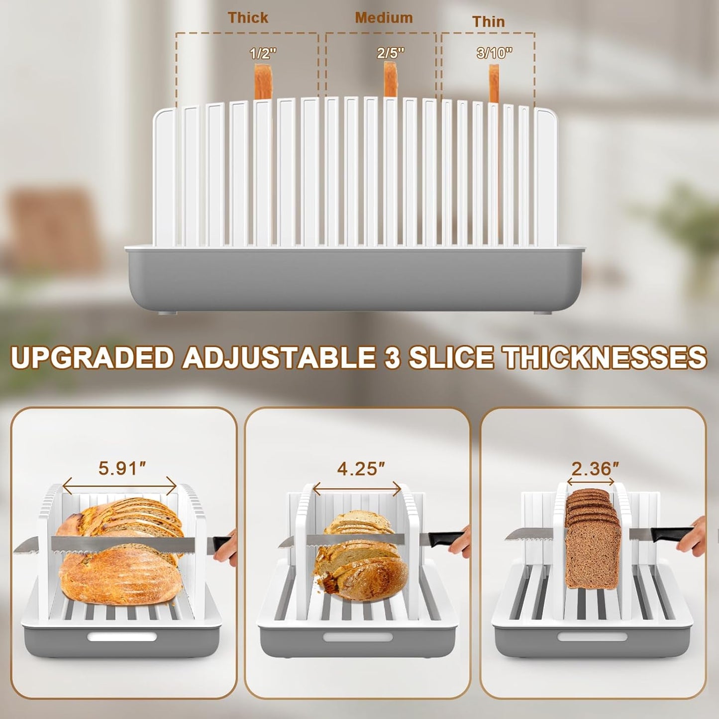 Adjustable Width Bread Slicer for Homemade Bread with Bread Box | Bread Slicing Guide Foldable and Compact Cutting Guide with Crumb Tray Suitability for Homemade Bread Bagels Cakes