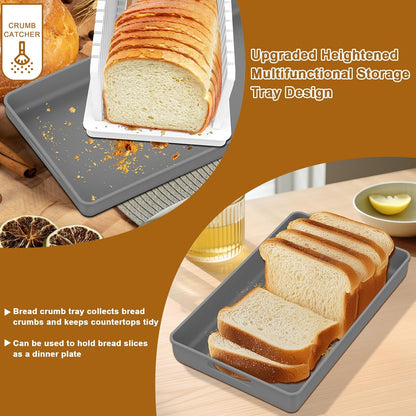 Adjustable Width Bread Slicer for Homemade Bread with Bread Box | Bread Slicing Guide Foldable and Compact Cutting Guide with Crumb Tray Suitability for Homemade Bread Bagels Cakes
