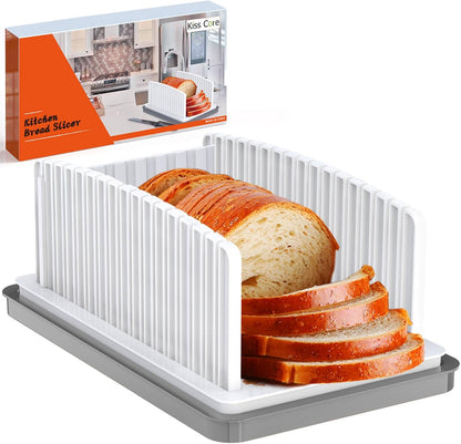 Adjustable Width Bread Slicer for Homemade Bread with Bread Box | Bread Slicing Guide Foldable and Compact Cutting Guide with Crumb Tray Suitability for Homemade Bread Bagels Cakes