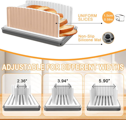 Adjustable Width Bread Slicer for Homemade Bread with Bread Box | Bread Slicing Guide Foldable and Compact Cutting Guide with Crumb Tray Suitability for Homemade Bread Bagels Cakes