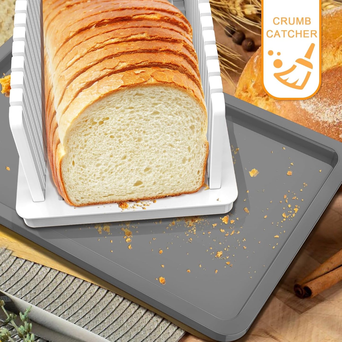 Adjustable Width Bread Slicer for Homemade Bread with Bread Box | Bread Slicing Guide Foldable and Compact Cutting Guide with Crumb Tray Suitability for Homemade Bread Bagels Cakes