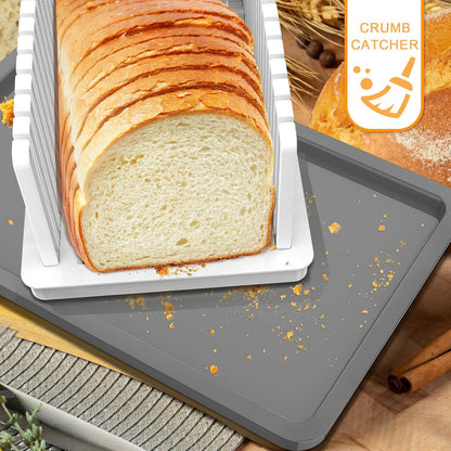 Adjustable Width Bread Slicer for Homemade Bread with Bread Box | Bread Slicing Guide Foldable and Compact Cutting Guide with Crumb Tray Suitability for Homemade Bread Bagels Cakes