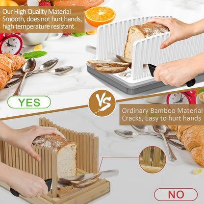 Adjustable Width Bread Slicer for Homemade Bread with Bread Box | Bread Slicing Guide Foldable and Compact Cutting Guide with Crumb Tray Suitability for Homemade Bread Bagels Cakes
