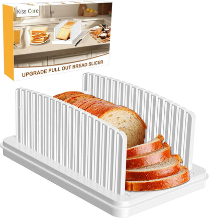 Adjustable Width Bread Slicer for Homemade Bread with Bread Box | Bread Slicing Guide Foldable and Compact Cutting Guide with Crumb Tray Suitability for Homemade Bread Bagels Cakes