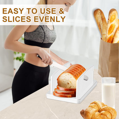 Adjustable Width Bread Slicer for Homemade Bread with Bread Box | Bread Slicing Guide Foldable and Compact Cutting Guide with Crumb Tray Suitability for Homemade Bread Bagels Cakes
