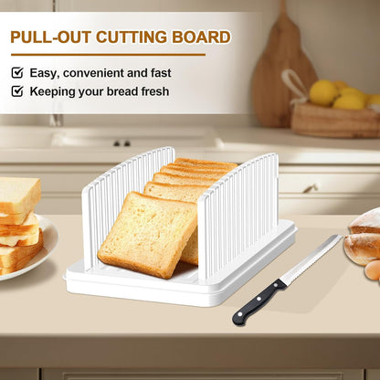 Adjustable Width Bread Slicer for Homemade Bread with Bread Box | Bread Slicing Guide Foldable and Compact Cutting Guide with Crumb Tray Suitability for Homemade Bread Bagels Cakes