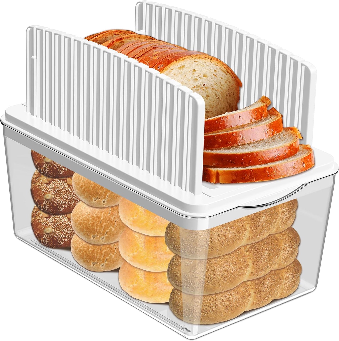 Adjustable Width Bread Slicer for Homemade Bread with Bread Box | Bread Slicing Guide Foldable and Compact Cutting Guide with Crumb Tray Suitability for Homemade Bread Bagels Cakes