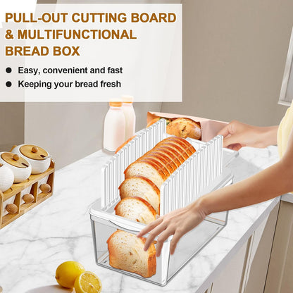 Adjustable Width Bread Slicer for Homemade Bread with Bread Box | Bread Slicing Guide Foldable and Compact Cutting Guide with Crumb Tray Suitability for Homemade Bread Bagels Cakes